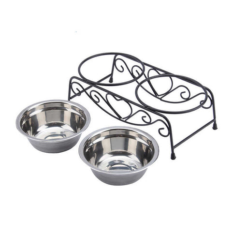 Retro Stand Double Stainless Steel Bowls