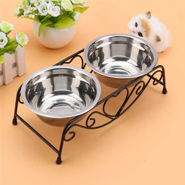Retro Stand Double Stainless Steel Bowls