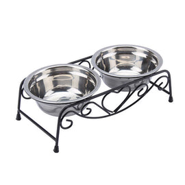 Retro Stand Double Stainless Steel Bowls