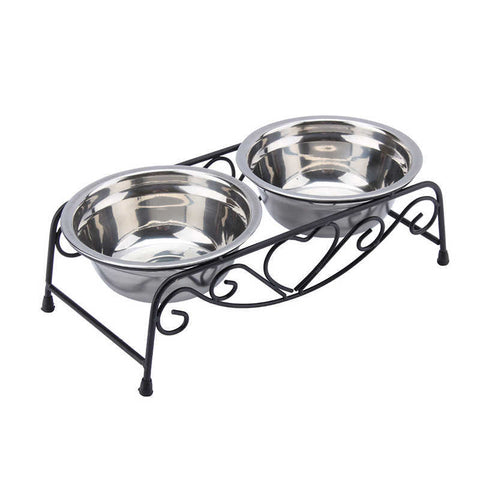 Retro Stand Double Stainless Steel Bowls