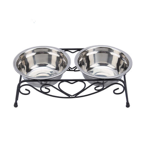 Retro Stand Double Stainless Steel Bowls