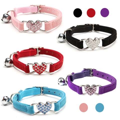 Charming Heart and Bell Elastic Cat Collar