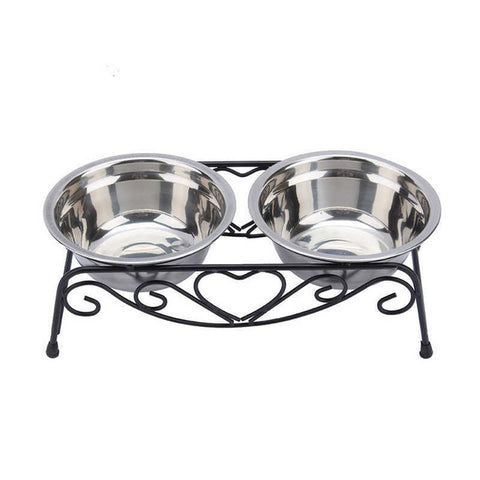 Retro Stand Double Stainless Steel Bowls